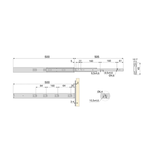 Emuca Set di 5 guide per cassetti con cuscinetti a sfera di estensione completa 45mm di altezza 500mm di profondità con chiusura a spinta - Product Image 5