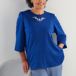 Soins à domicile femmes récupération quart manches ouvert côté Snap post épaule chirurgie chemises brodées chimio dialyse vêtements adaptatifs - Product Image 1