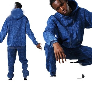 Survêtement imprimé à capuche délavé à l'acide pour hommes à la mode Service OEM Ensemble de jogging coupe régulière personnalisé Survêtement lavé Streetwear - Product Image 1