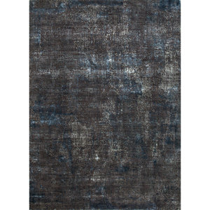 Tapis noué à la main en laine et soie de bambou à motifs abstraits Uvenuti gris et noir - pour usage domestique - Product Image 1