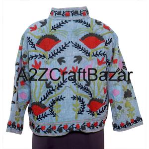 Veste à manches longues à col en V de qualité supérieure, en coton tricoté, broderie machine, motif floral Suzani, écologique, respirante, séchage rapide - Product Image 5