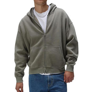 Sweat à capuche zippé vintage pour homme, style streetwear surdimensionné, coton lourd, fermeture éclair intégrale, aspect délavé, mode décontractée, fabrication OEM - Product Image 2