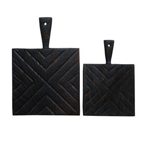 Planche de service en bois noir mat de style nordique |   Pelle à pizza en laiton incrusté |   Ensemble de planches à découper ovales modernes pour la cuisine - Product Image 5