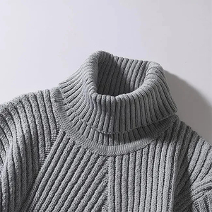 Suéter de Forro Polar Grueso de Lujo para Hombre, Colección de Invierno, Talla Grande, Cuello Camisero, Color Puro, Tejido de Punto - Product Image 3