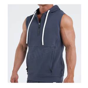 Haute qualité hommes sans manches Fitness Gym à capuche Spandex coton respirant pour l'automne tenue décontracté avant Logo à capuche en gros - Product Image 4