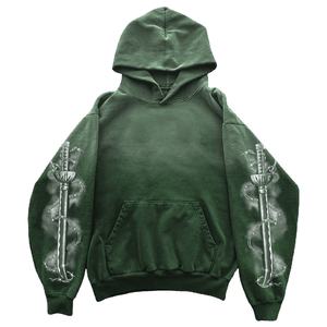 Sweat à capuche personnalisé imprimé épée, délavé à l'acide, style streetwear, coupe oversize, en molleton 100% coton, vente en gros OEM - Product Image 2