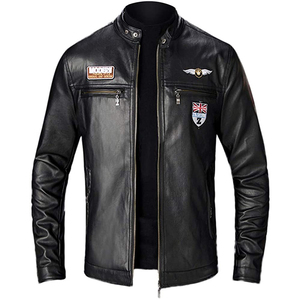 2024 chaqueta de cuero genuino con logotipo personalizado para hombre, chaquetas de cuero de motorista de moda de Primavera de retazos ajustadas de manga larga - Product Image 3