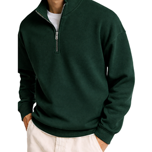 Minimalist Quarter <b>Zip</b> <b>Sweatshirt</b> Lightweight Casual Stand Collar Plain Color Half <b>Zip</b> <b>Full</b> Sleeve with Kangaroo Pocket - Product Image 2