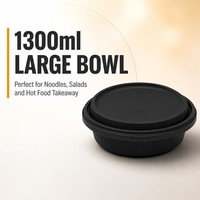 Bol à emporter noir en PP de 1300 ml, conteneur alimentaire inviolable