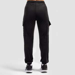 Pantalon cargo palazzo noir en velours taille haute pour femme, respirant, style décontracté et technique froissée - Product Image 2
