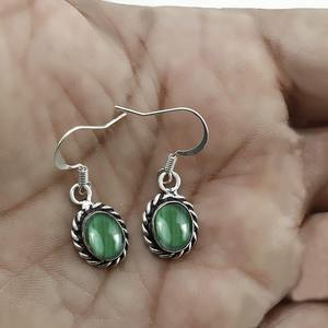 Boucles d'oreilles en pierres précieuses malachite 925 boucles d'oreilles en argent sterling massif de forme ovale pour femmes et filles boucles d'oreilles pendantes bijoux en argent - Product Image 4