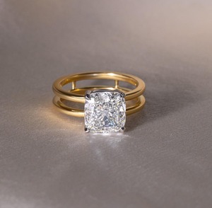 Anillo de Diamante Cultivado en Laboratorio con Corte Cojín, Doble Banda, 2 Quilates, Solitario, Claridad VS1, Anillo de Compromiso y Boda - Product Image 1