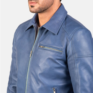 Veste en cuir pour homme, col montant, doublure en toile sur le devant, polyester imperméable et respirant, ourlet côtelé élastique, coupe classique, service OEM - Product Image 4