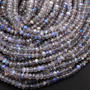 Cuentas Redondas de Labradorita Microfacetada AA de 4 mm, Destellos Azules Brillantes de Arcoíris, Corte Diamante, Hilo de 8.5 Pulgadas - Product Image 1