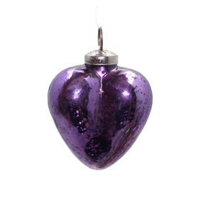 Adornos de corazón colgantes de Navidad de hierro y vidrio púrpura antiguos decorativos hechos a mano para colgar a granel - Product Image 3