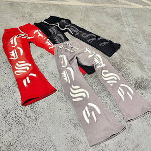 Pantalones de chándal acampanados informales para hombre con bordado de parche personalizado, pantalones para correr de algodón y lavado ácido, diseño holgado con cordón - Product Image 6