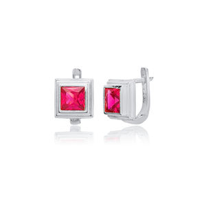 Rubis CZ Square Design Threader Boucle D'oreille Turc À La Main En Gros 925 Bijoux En Argent Sterling - Product Image 5