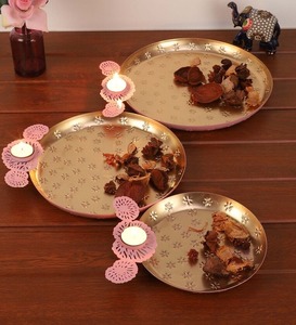Flat Urli Bowl Set Of-3 Tea <b>Light</b> Holder High Quality Urli Diwali and Other Candle Holders Lanterns for Home Decor - Product Image 1