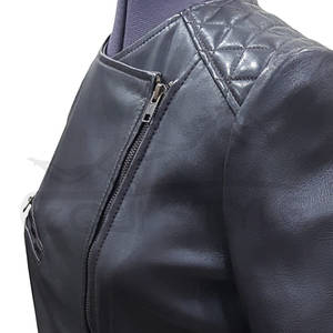 แจ็คเก็ตหนังแกะแบบไม่มีปก ทรงสลิม ซิปหน้า แฟชั่นเกาหลี ขายส่ง แจ็คเก็ตหนังผู้หญิง - Product Image 5
