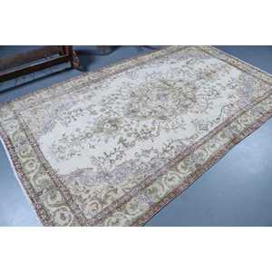 Alfombra Turca, Alfombra Vintage Grande de 5.2x8.9 pies, Alfombra de Lana con Diseño Floral Verde - Product Image 2