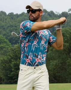 Polo de Golf de manga corta con estampado informal para hombre, tejido de punto elástico de secado rápido, transpirable, a rayas, Pakistán, para el verano - Product Image 4