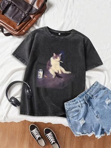 T-shirt personnalisé coupé et cousu, 100% coton, impression graphique, lavage à l'acide, vintage, grande taille, t-shirt oversize pour homme - Product Image 2