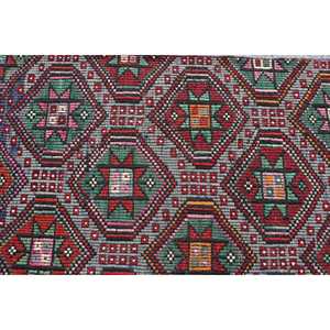 Tapis Kilim turc vintage 2,7x5,8 pi (83x177 cm), tapis en laine rouge uni - Product Image 5