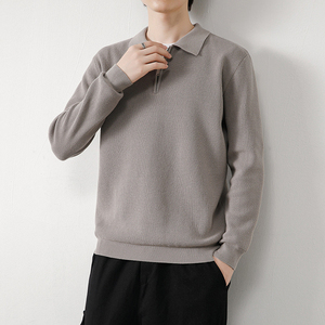 Polo informal holgado Vintage de moda 2024, sudadera de manga larga para hombre, venta al por mayor, suéter de cuello de Polo de manga larga para hombre - Product Image 4