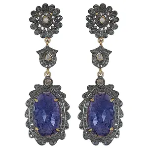 Pendientes de Gota de Agua con Zafiro Chapados en Oro Vintage Glamorosos para Ocasiones Especiales de Mujeres - Product Image 2