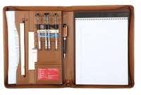 Carpeta de presentación de cuero PU A4 con cierre de cremallera, organizador de documentos marrón, papelería para oficina y escuela, 34x25cm