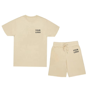 Chemise unisexe sérigraphiée personnalisée à manches courtes en coton pour hommes 2 pièces ensemble court d'été t-shirt uni ensemble de shorts pour hommes - Product Image 1