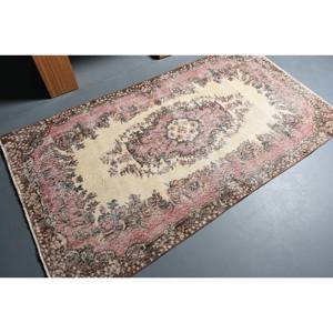 Tapis turc vintage de grande surface de 3.7x6.7 pieds, motif rectangle classique, motif abstrait patchwork, tapis de chambre en latex de laine beige rose - Product Image 2