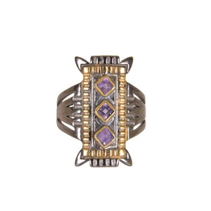 New Designer 925 Sterling Silver <b>Amethyst</b> Gemstone <b>Ring</b> 18K <b>Gold</b> Plated Black Rhodium for Weddings and Parties - Product Image 3