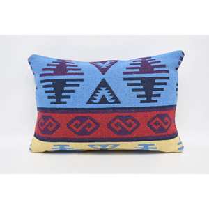 Almohada de lana de lujo azul Diseño geométrico de 16x24 pulgadas con patrón de hojas bordadas vintage Ropa de cama tejida y suave - Product Image 1