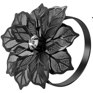 Black Color Floral Design Napkin Ring Dining Table <b>Decor</b> Metal Napkin Ring for Weddings Hot <b>Summer</b> Color - Product Image 1