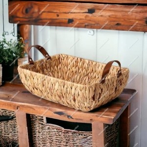 Eco-friendly Single Tier Bamboo Bread <b>Baskets</b> Round Woven Water Hyacinth Rush Grass <b>Handles</b> Office Home Storage Food Serving - Product Image 2