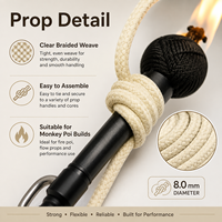 Corde de Poi en Aramide Tressée de 8 mm, Corde de Poi Résistante aux Hautes Températures pour Spectacles de Feu et de Cirque