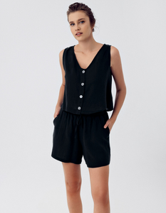 Women's Sleepwear Loungewear Women <b>Sets</b> Custom <b>Pajamas</b> Sleeveless Women <b>Pajama</b> Cotton Muslins <b>Set</b> Spaghetti Strap <b>Black</b> - Product Image 4