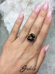 Anillo de ágata de fuego 925 plata esterlina chapado en oro Arco Iris piedra preciosa mexicana Unisex declaración joyería regalo para él - Product Image 6