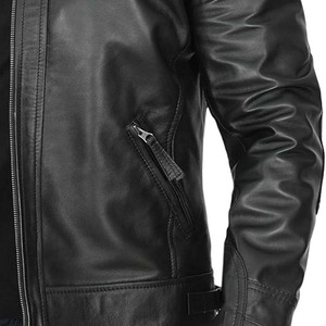 Veste en cuir de mouton véritable de style motard d'hiver pour hommes col montant tissu léger à capuche noir marron fermeture à glissière ODM approvisionnement - Product Image 6