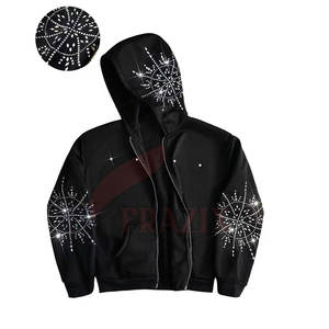 Meilleure vente Streetwear Sweats à capuche avec fermeture éclair et strass pour hommes Top qualité coton mélangé Design Your Own Zipper Rhinestone Hoodies - Product Image 6