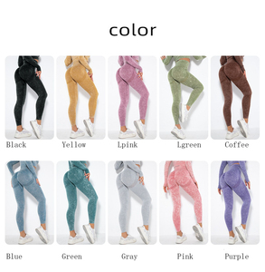 Mallas de Yoga sin costuras para mujer, mallas de compresión elástica para exteriores, mallas Premium lavadas sublimadas personalizadas, color sólido - Product Image 6