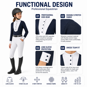Chemise d'équitation à manches longues pour enfants, haut d'équitation pour garçons et filles, vêtements d'entraînement professionnels, bleu marine - Product Image 2