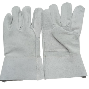 Guantes de trabajo de soldadura de puño corto de alta resistencia, guantes de seguridad de cuero dividido de vaca blancos/grises resistentes al calor - Product Image 4