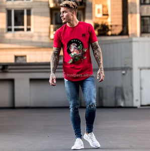 Camiseta personalizada para hombre, Camiseta 100% de algodón, Camiseta de cuello redondo de calidad de lujo en color rojo con impresión DTF frontal - Product Image 2