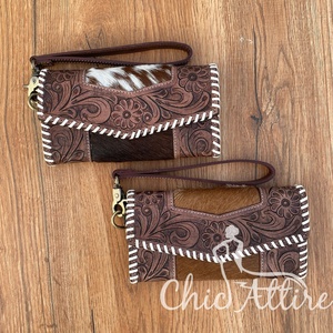 Pochette en fourrure de vachette Offre Spéciale portefeuille en cuir sculpté à la main élégant multi-utilisations portefeuilles en cuir occidental pour femmes - Product Image 1