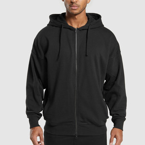 Sweat-shirts à capuche pour hommes à fermeture éclair, épaules tombantes, surdimensionnés, sweat-shirt lourd pour hommes, sweat-shirt fonctionnel à double fermeture éclair pour hommes - Product Image 2