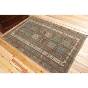 3.9x5.7 ft Turkish Rug, Vintage Rug, <b>Brown</b> Ikat <b>Wool</b> Rug - Product Image 4