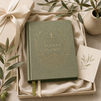 LABON Carnet de prière personnalisé A5 « Enraciné dans la foi », couverture rigide en PU vert sauge, pour étude biblique et dévotion, avec rubans, cadeau OEM ODM