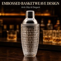 Shaker à cocktails en verre gaufré avec couvercle métallique, ensemble de 3 verres à mélanger pour bar à domicile, fête, préparation de cocktails, OEM ODM, vente en gros